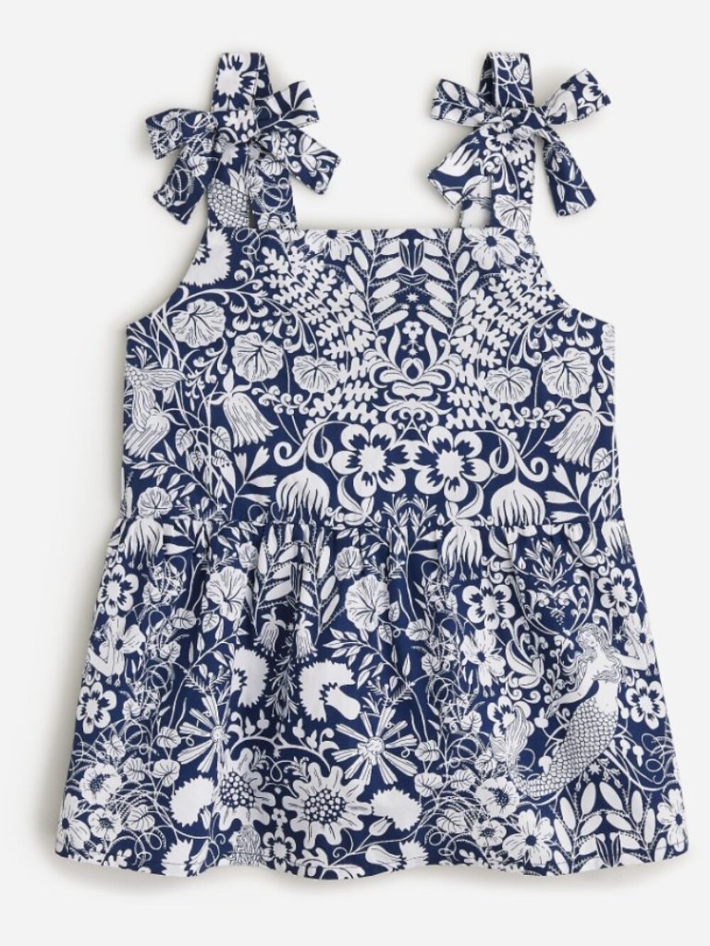 J. Crew Crewcuts girls' tie-shoulder Babydoll Top navy Siren Floral Size 6/SM